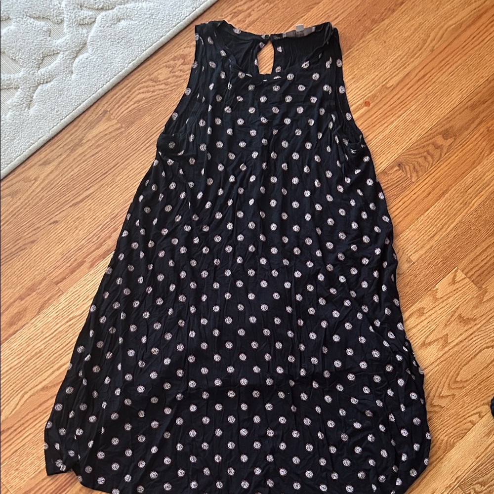 LOFT Black Dress with Pink and Cream Patterns